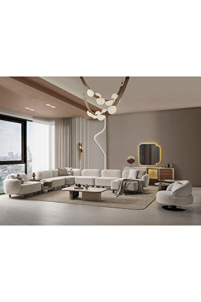 Evondi LUCAS MODULER U KÖŞE 390*475*165 - SEHPALI - SİLİNEBİLİR KUMAŞ - %100 GÜRGEN İSKELET