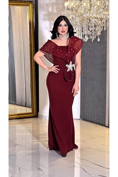 NHMODA Crepe Fabric, Fish Cut, Strapless Neckline Evening Dress