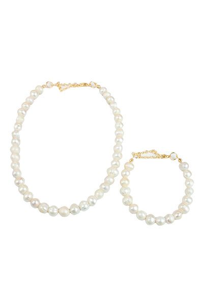 Liveyn Design Real Natural Water Pearl Classic Necklace Bracelet Set