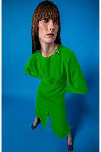 KAMEYA Bat Sleeve Midi Green Dress