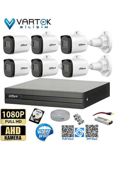 DAHUA 6 Kameralı Full HD 1080P AHD Kayıt Seti + 320GB Hard Disk – İç Dış Mekan Uyumlu