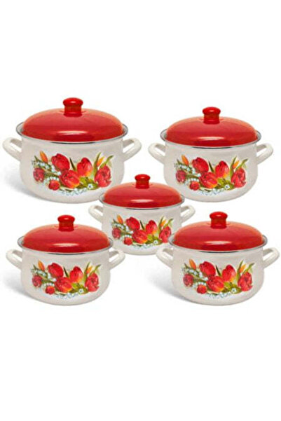 dealshopromania Set de 5 ghivece emailate cu capac Arian, cantitate 2 l, 2,8 ...