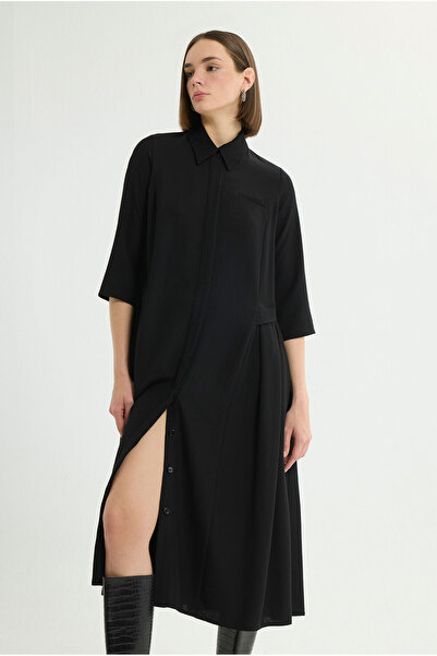 Love My Body Büzgü Detaylı Önden Düğmeli Elbise