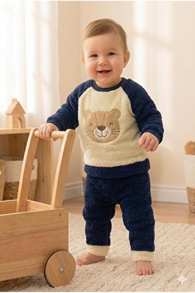 NOVERAM KİDS Winter Fleece Fabric Cat Patterned Baby Tracksuit Set-Unisex