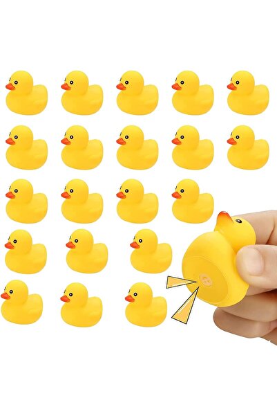 JZS MINI Rubber Ducks 20Pc - Tiny Squeaky Bath Toys for Baby Showers & Party Favors