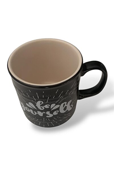 Keramika Barrel Mug 10cm Matte Black'Be Yourself'