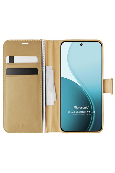 Microsonic Oppo Reno 14F 5g Case Delux Leather Wallet Gold