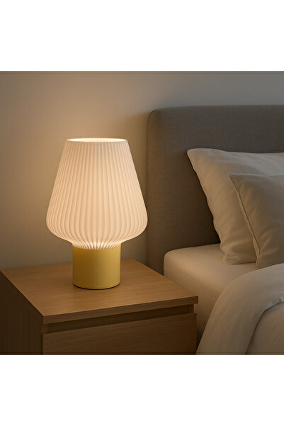 Plodna House Pliselight Modern Table Lamp – Nordic Design with Yellow Base, Led Bulb Compatible Decorative Lampshade