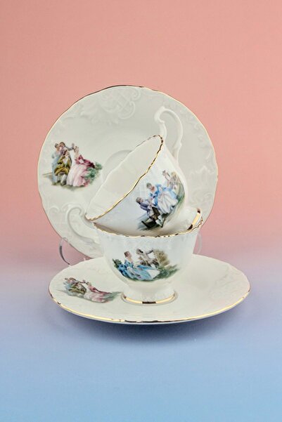 Bursa Porselen Dekor Gold Gilded Markis 2 Person Coffee Cup Set