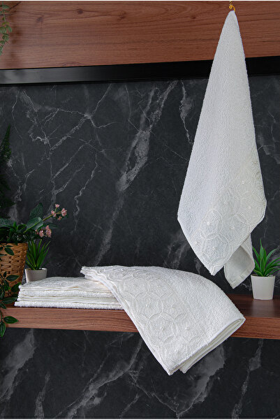 ihvan online Мереживне з вишивкою Розкішне 100% бавовняне весільне 6-предметне набір рушників для рук і обличчя 40X70 - Біле - 4400