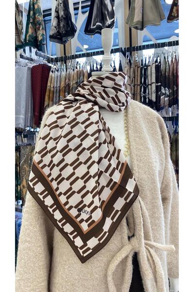 KUQOS Karma Dokulu Desenli Eşarp Kahverengi