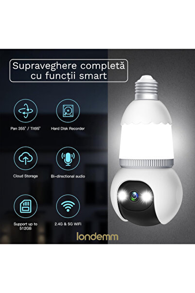 LONDEMM LONDEMM Light Bulb Video Surveillance Camera, Full HD 1080P, WiFi 2.4G & 5G