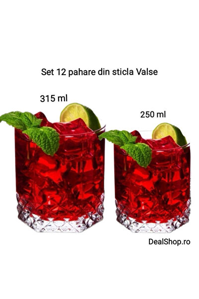 dealshopromania Set de 12 pahare Valse din sticlă 6x250 ml și 6x315 ml, desig...