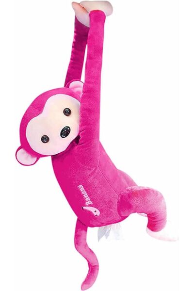 Margoun حامل غطاء علبة مناديل على شكل قرد مخملي للسيارة والمنزل (وردي)