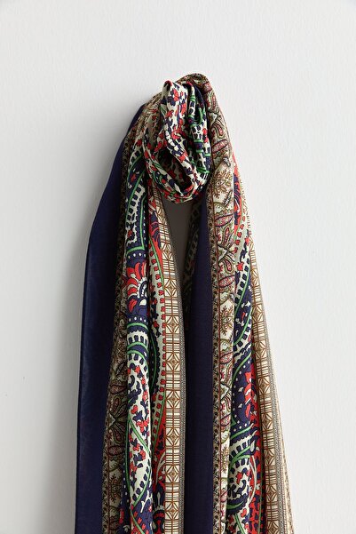 Nihan Desenli Viskon İpek Şal Lacivert