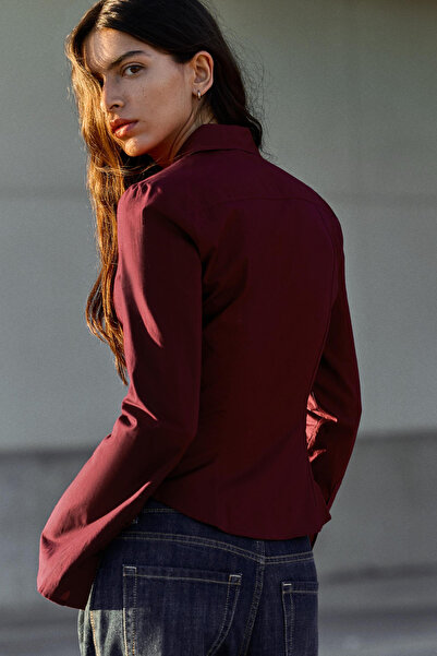 MİROR Women's Burgundy Long Sleeve Fitted Shirt
