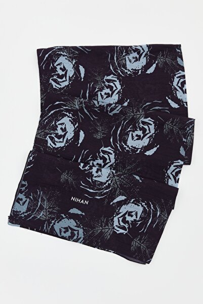 Nihan Viskon Dijital Desenli Şal Lacivert