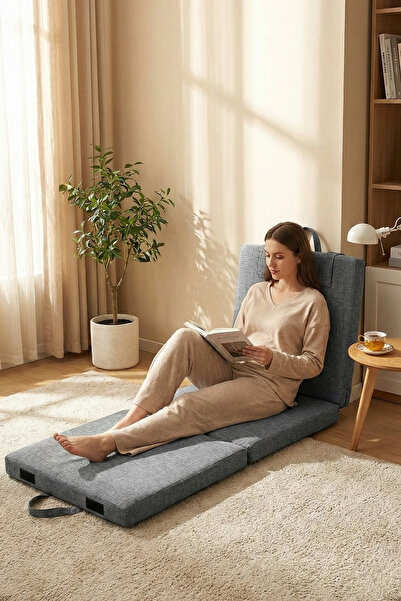 Zem Libre Tekli Katlanır Yatak,Katlanır Minder,Taşınabilir Yatak,Misafir Yatağı,Uzanma Minderi, Gri
