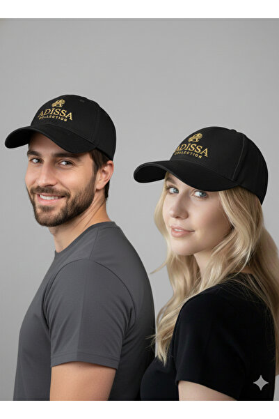 adissa collection Lüks Süet Görünümlü Unisex Şapka - Altın Nakışlı Siyah Cap ...