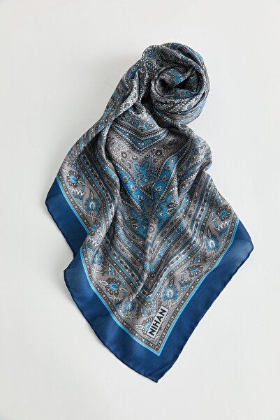 Nihan Desenli Soft Eşarp Lacivert