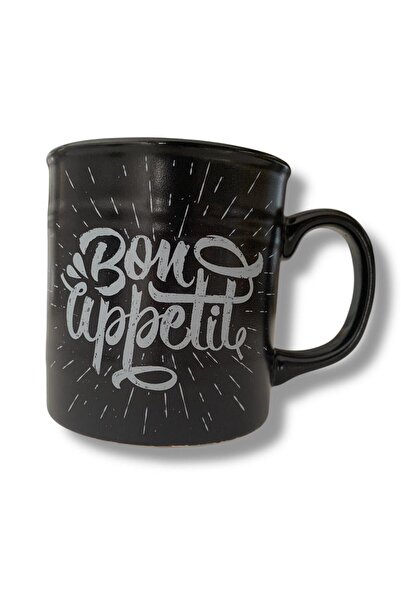 Keramika Barrel Mug 10cm Matte Black Chalkboard Painted with the Words'Bon Uppelite'