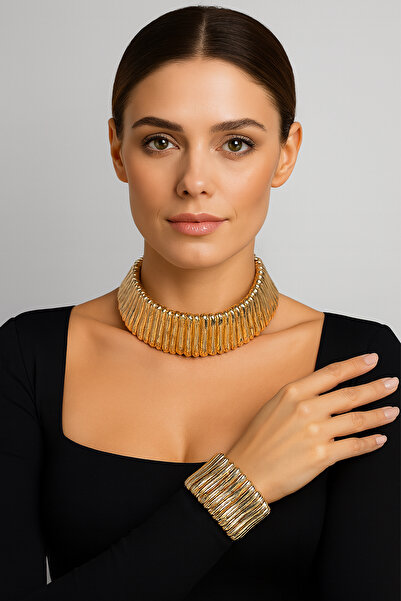 Liveyn Design Luna Gold Textured Choker & Bracelet Set