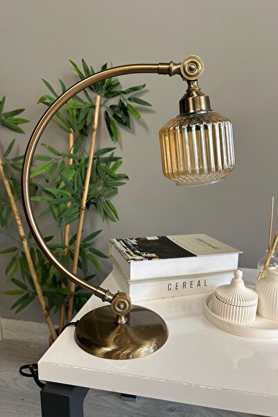 Bamyum Jerno Bal Rengi Cam Eskitme Kuğu Gövde Masa Lambası Dekoratif Masaüstü...