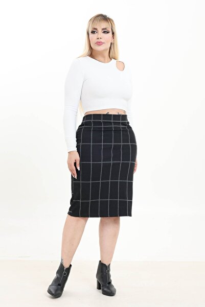modayız Flexible Waist Elastic Plus Size Skirt 44E-2749