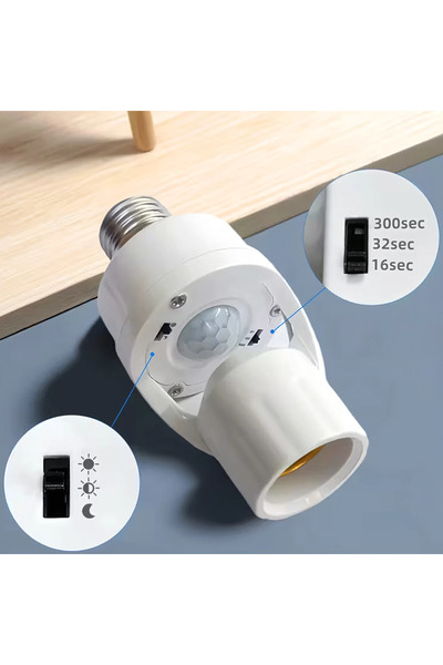 zola E27 bulb socket with motion and twilight sensor, 60W, 360°, 6 m, time and lighting adjustment