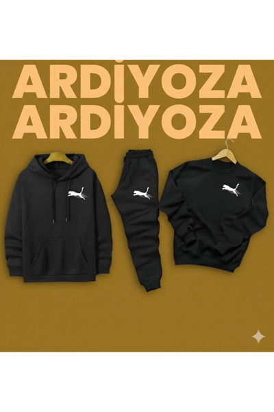 SILATU 3-Piece Black Printed Tracksuit Without Zipper (Sweat-Hoodie-Tracksuit)