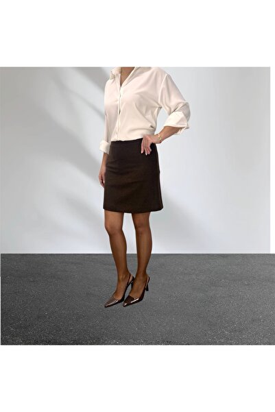 ABAS Brown Cashmere Fabric High Waist Above Knee Lined Mini Skirt