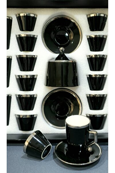 AL OSTORAH A set of 38 ceramic tea glasses and coffee cups with an elegant silver design and vibrant colors.