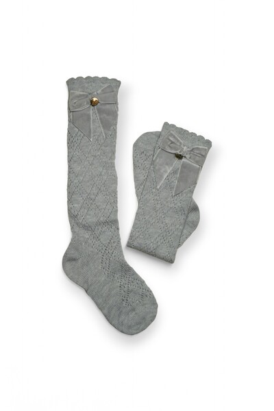 Rumon Velvet Ribbon Detailed Knee-Length Children's Socks