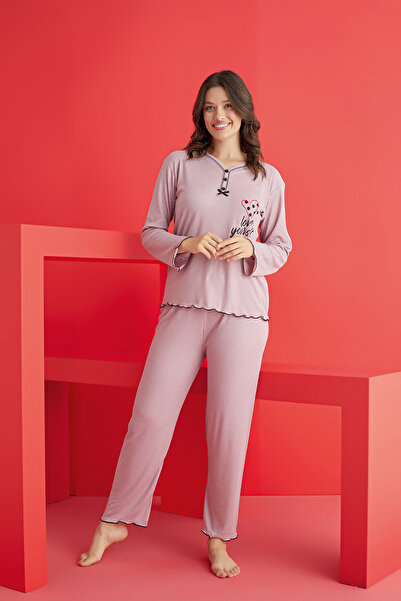 rindahomewear Women's Ribbed Long Sleeve Pajama Set
