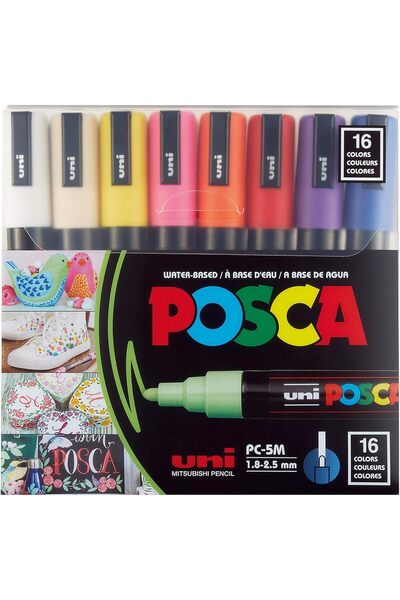 POSCA قلم رسم PC-5M، فائق الدقة، 1.8-2.5 مم، 16 لونًا
