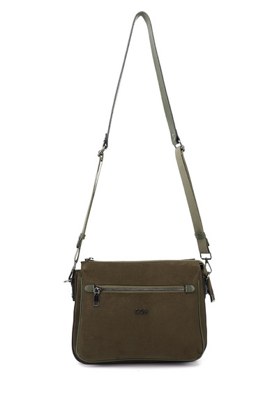 GÖNDERİ(R) Women's Khaki Suede Long Strap Shoulder Bag
