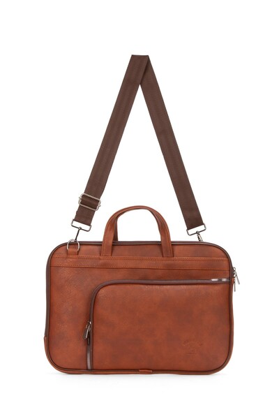 Newish Polo Men's Tan Faux Leather Briefcase and Laptop Bag