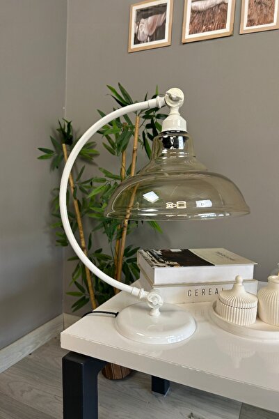 Bamyum Vishi Bal Rengi Cam Beyaz Kuğu Gövde Masa Lambası Dekoratif Masaüstü A...