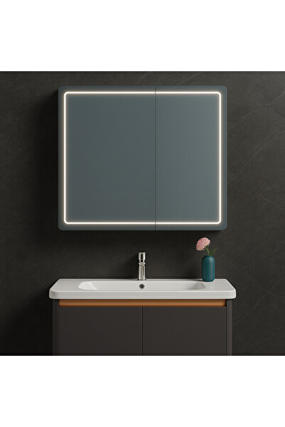 Alista Home Oglinda LED cu Dulap de Baie si Lavoar Suspendat, 80x60 cm, Desig...