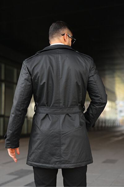 BASEL.CO S Slim Fit Long Leather Jacket with Fur Inside