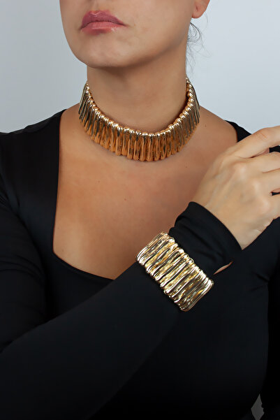 Liveyn Design Luna Gold Textured Choker & Bracelet Set
