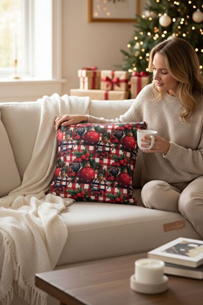 ANJEAHOME Sydney Christmas Patterned Throw Pillow Cover | 45X45 cm | Digital Printed | Stylish Design – Washable Fabric