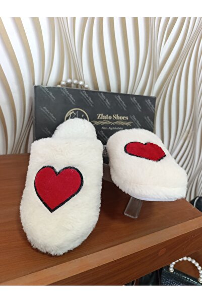 Zlato Women's Heart Detailed Plush Soft Textured Slippers