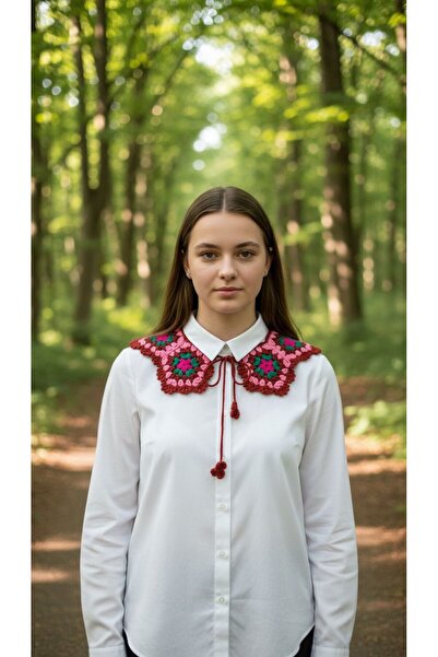 Gönülden Tasarım Hand Knitted Motif Design Women's Shirt Collar Clothing Accessory