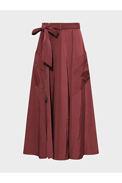 RİVUS Beli Belted Zippered Slit Detailed Pocketed Skirt - Burgundy