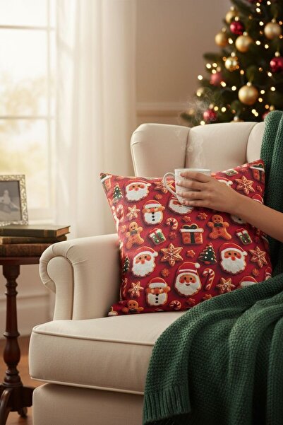 ANJEAHOME Sydney Christmas Patterned Throw Pillow Cover | 45X45 cm | Digital Printed | Stylish Design – Washable Fabric
