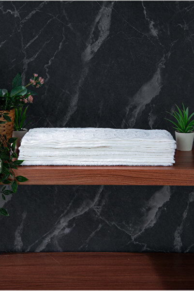 ihvan online Мереживне з вишивкою Розкішне 100% бавовняне весільне 6-предметне набір рушників для рук і обличчя 40X70 - Біле - 4400