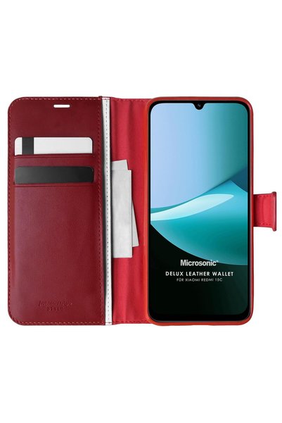 Microsonic Xiaomi Redmi 15C Case Delux Leather Wallet Red
