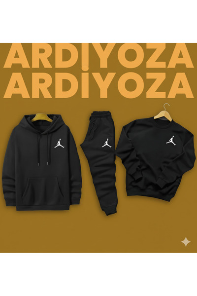 SILATU 3-Piece Black Printed Tracksuit Without Zipper (Sweat-Hoodie-Tracksuit)