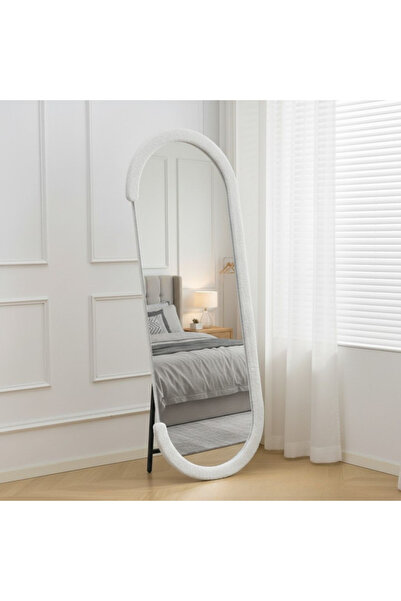 Ebticar Half-Round White Bouclé Mirror